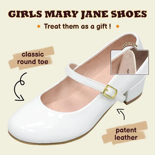 Vista 3 de Zapatos de vestir para niñas, zapatos de vestir Mary Jane para niñas, zapatos de princesa para boda, fiesta, niña, zapatos escolares de tacón bajo