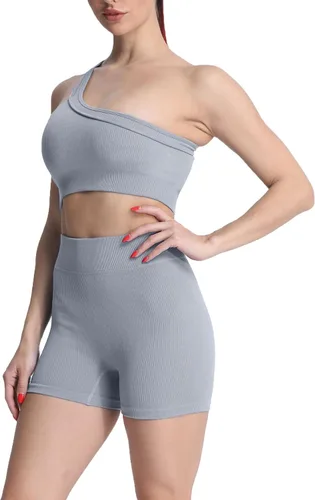 Vista 3 de Aoxjox Conjuntos de 2 piezas para mujer, yoga, gimnasio, fitness, actividad activa, camiseta corta sin mangas, cintura alta, sin costuras, conjuntos