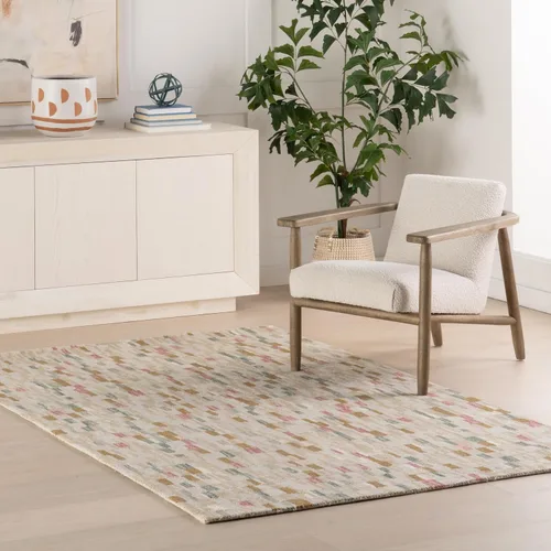 Vista 4 de Dash & Albert Ashmore - Alfombra de lana micro enganchada a múltiples manos, 2 x 3 pies, patrón geométrico multicolor