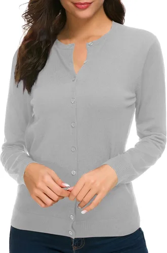 Vista 2 de Urban CoCo Suéter de punto de manga larga con cuello redondo y botones para mujer
