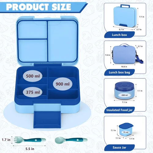 Vista 5 de WyfKyd Set de lonchera Bento con contenedor térmico de sopa para niños y adultos Bento Box Set with 9.5oz Soup Thermo Kids Leak-proof Lunch Box