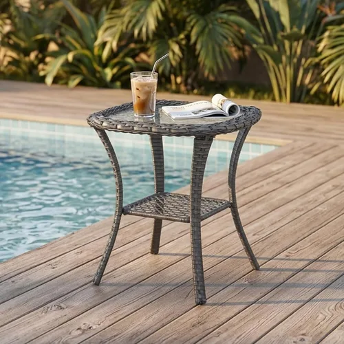 Vista 14 de Belord Mesa de centro al aire libre para patio, mesa de centro de ratán de 40 pulgadas con almacenamiento de 2 capas, mesa rectangular de mimbre