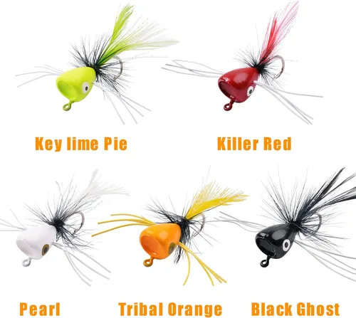 Vista 2 de Kits de señuelos para pesca con mosca, Topwater Popper Fly Fishing Bass Crappie Fly Fishing Poppers Surtido para trucha Salmón Kit de 20 piezas