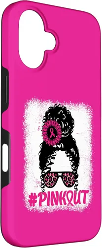 Vista 3 de iPhone 16 desordenado moño desgastado cinta rosa rosa hacia fuera caso cáncer de mama