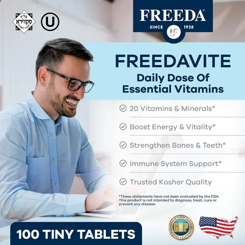 Vista 2 de Freeda vite Tiny Tablet - Multivitamínico moderado para hombres y mujeres - Vitamina A, C, D, E, B1, B2, B6, B12, biotina, calcio, zinc, hierro
