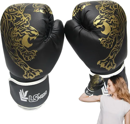 Vista 7 de LAFANDE Guantes de boxeo para hombres y mujeres, guantes de combate transpirables de Muay Thai Negro