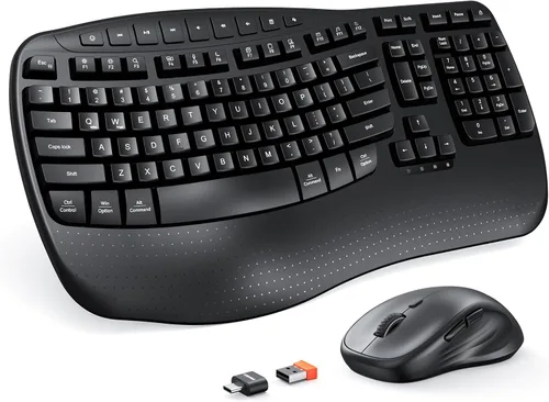Vista 9 de MEETION Teclado y mouse ergonómicos, teclado Bluetooth multidispositivo y mouse inalámbricos, mouse ajustable de 4 DPI, teclado dividido