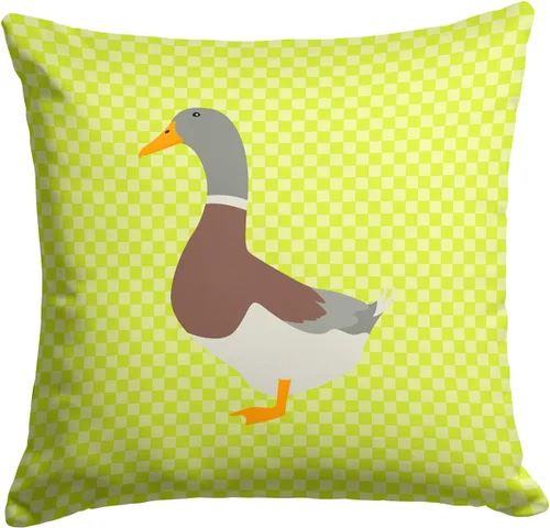 Vista 163 de Caroline's Treasures BB8163PW1414 Beltsville - Almohada decorativa de tela a cuadros pequeños, color blanco, pavo y gallina azul, lavable a máquina
