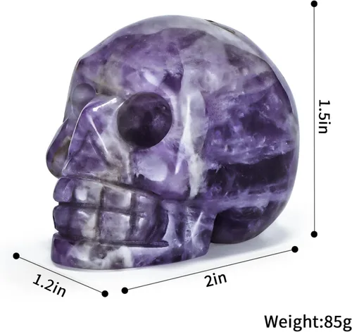 Vista 2 de Artistone Estatua de calavera de cristal de amatista de 2 pulgadas, piedra preciosa curativa tallada a mano con cabeza de calavera humana