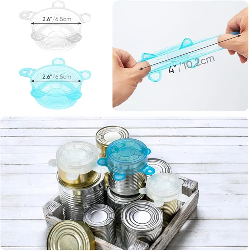 Vista 5 de Pequeñas tapas elásticas de silicona, 12 piezas de 2.6"/6.5cm, tapas de contenedor de silicona reutilizables sin desperdicio para tarros, cuencos