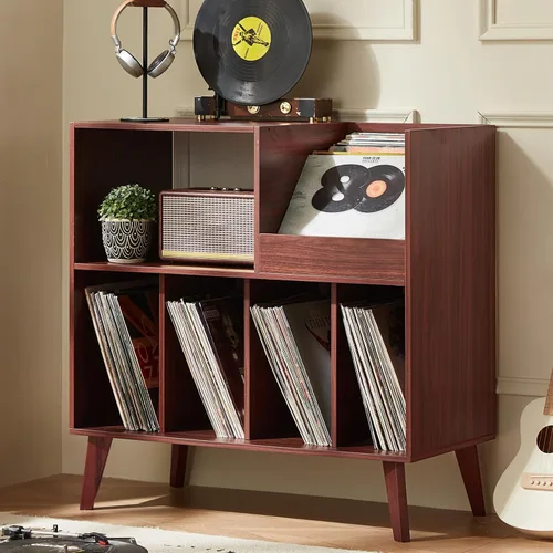 Vista 13 de LELELINKY Soporte grande para tocadiscos, soporte giratorio con almacenamiento, soporte para discos de vinilo con área de visualización, mesa