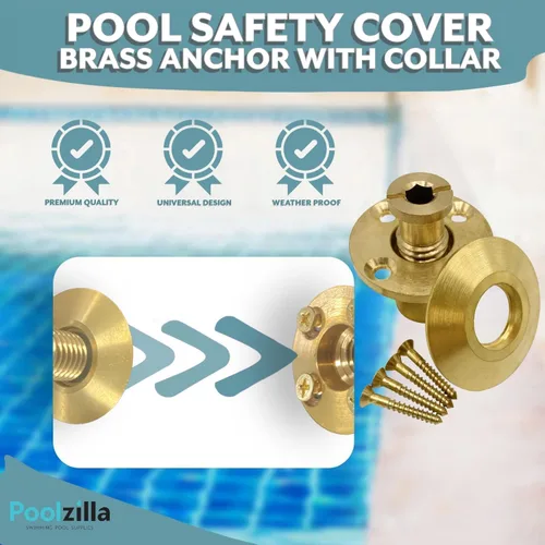 Vista 3 de Poolzilla - Cubierta de seguridad para piscina, anclaje de latón con collar para cubiertas de madera, paquete de 10 unidades, ajuste universal