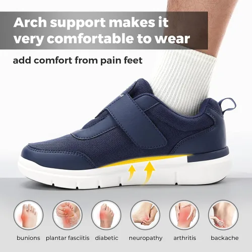 Vista 4 de FitVille Zapatos para diabéticos para hombre, extra anchos, pies hinchados, zapatos para caminar neuropatía, para aliviar el dolor de diabéticos