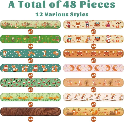 Vista 3 de 48 pulseras de zorros de zorro de bosque, pulseras de dibujos animados de animales del bosque para niños y niñas, suministros de fiesta de bosque