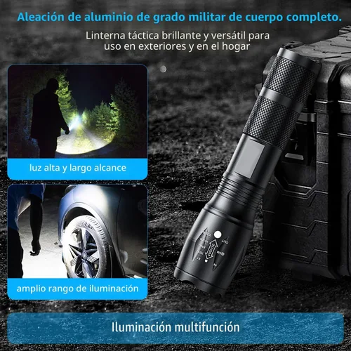 Vista 5 de 1 paquete de linternas, linterna de mano impermeable de grado militar con 5 modos de funcionamiento, LED de 3000 lúmenes de alta luminosidad