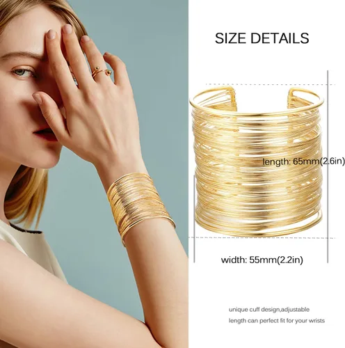 Vista 5 de RIOSO 4 Pcs Cuff Bangle Bracelet for Women Open Wide Wire Bracelets Wrist Cuff Wrap Bracelet
