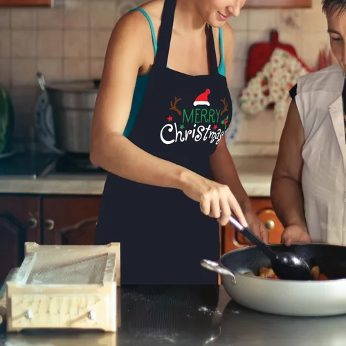 Vista 3 de Divertido delantal de Navidad para mujeres y hombres con 2 bolsillos, delantales de cocina de Navidad, regalo para panaderos, mamá, papá, esposa