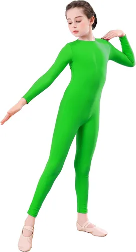 Vista 10 de Unitardo de cuerpo entero con manga larga para niñas, de una pieza, para gimnasia y baile, de licra, para niños Negro