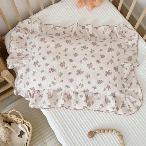 Vista 14 de BuLuTu Funda de almohada de muselina de algodón para niños pequeños con bonito patrón de flores de azalea, súper suave, funda de almohada para cuna
