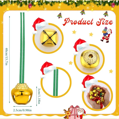 Vista 2 de Sumind 72 piezas de collares de campana de Navidad, collares de campanas navideñas doradas, verdes, rojas, collares de campanas de Navidad