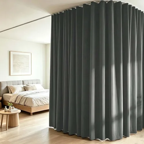 Vista 9 de Juego de cortinas divisoras de habitación, cortinas opacas extra anchas con Beige