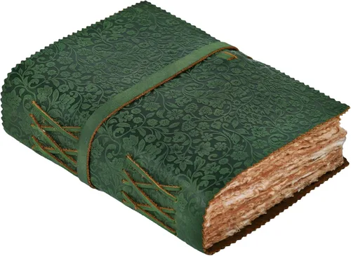 Vista 15 de LEATHER VILLAGE Diario de Cuero con Relieve Floral para Mujeres y Hombres - 200 Páginas, 6"X4"(A6), Aqua - Libro de Sombras, Diario de Viaje