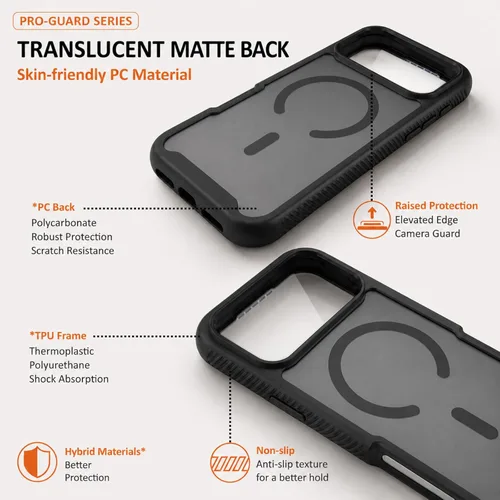 Vista 4 de Funda para iPhone 18 Pro Max y iPhone 17 Pro Max, color negro Protector de pantalla integrado, compatible con MagSafe, protección de cuerpo completo