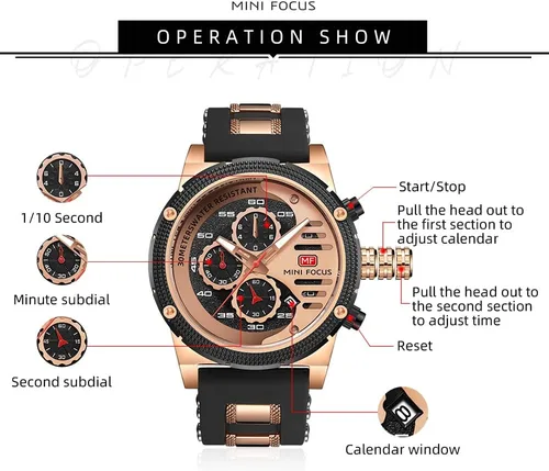 Vista 6 de KXAITO Relojes para hombre, reloj cronógrafo deportivo militar, resistente al agua, correa de cuero de silicona luminosa, relojes casuales