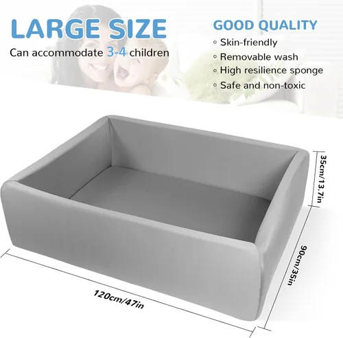 Vista 2 de Piscina de bolas de espuma para niños pequeños, piscina rectangular de 47 pulgadas para niños, piscina de bolas suave tamaño grande, regalo ideal