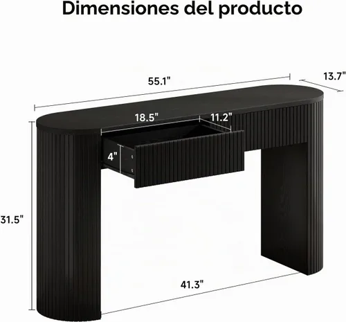 Vista 2 de ComfyCorner Mesa consola de 55 pulgadas con almacenamiento, mesa de entrada Negro