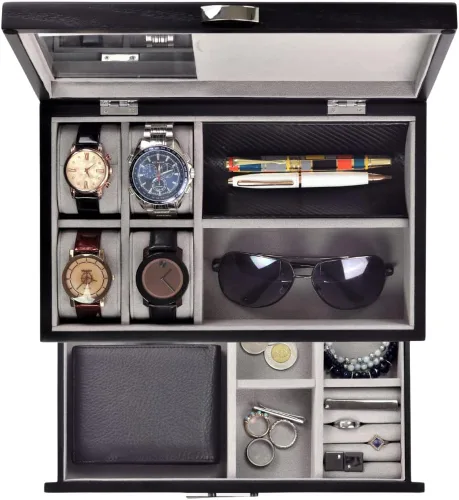 Vista 2 de Executive SAWYER - Organizador de caja de almacenamiento de madera negra para hombre (negro)