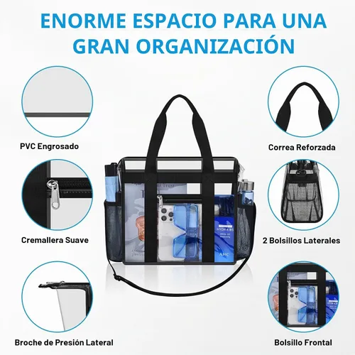 Vista 4 de Bolsa transparente para eventos en estadios, bolsa transparente con cremallera y correa 12" x 6.5" x 11.5" Clear Crossbody Bag with Dual