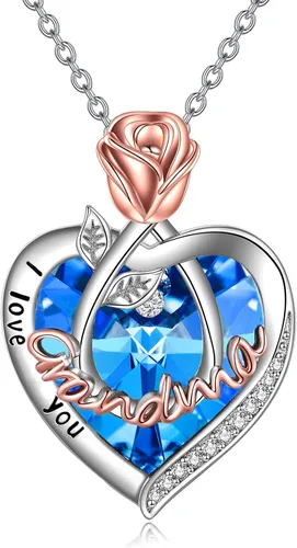 Vista 9 de Joyería de plata esterlina 925 para mujer, collar con pendiente de flor y corazón de cristal, para cumpleaños, regalos para mamá, abuela, esposa 01