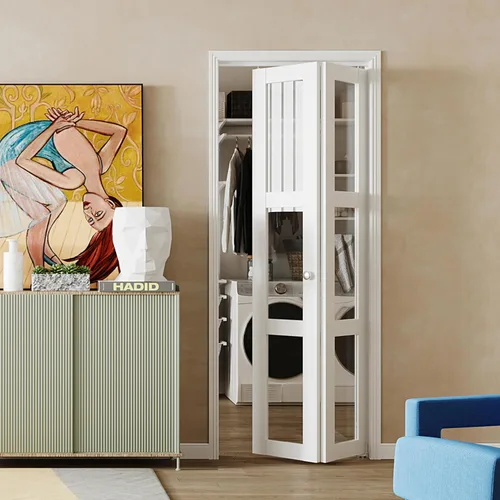 Vista 27 de BARNER HOME Puerta plegable, puerta de armario de cristal transparente de 3 lites, para apertura de 48 x 80 pulgadas, puertas plegables con kits
