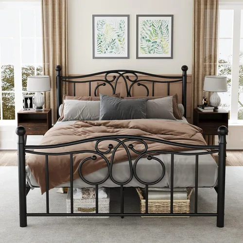Vista 14 de erosoei Base de cama matrimonial completa de metal con espacio de almacenamiento, base de cama de acero de 74.8 pulgadas con almohadillas