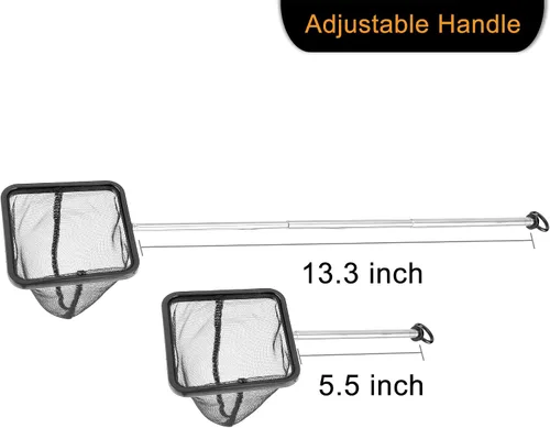 Vista 4 de Red de acuario con mango largo extensible de acero inoxidable, malla fina para pecera