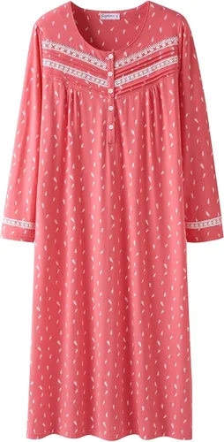 Vista 18 de Keyocean Camisones para mujer, suaves 100% algodón, cómodos camisones de manga larga para dormir para mamá Danderlion Azul