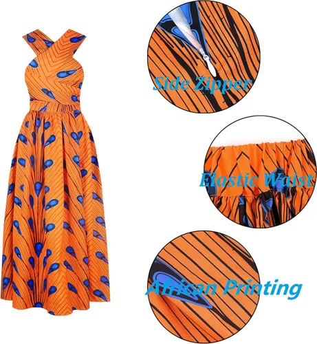 Vista 4 de Giovacker - Vestido de fiesta para mujer con estampado africano. Traje tradicional Dashiki