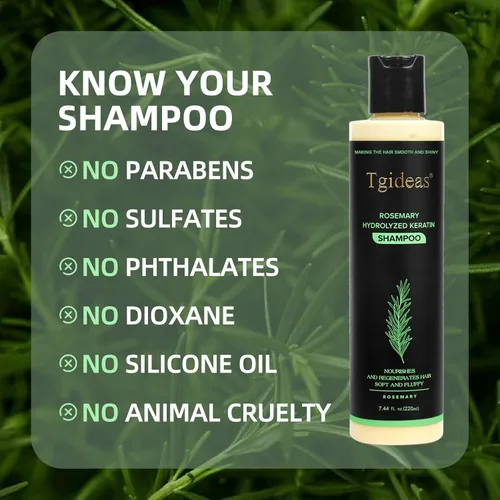Vista 7 de Tgideas Champú orgánico para el crecimiento del cabello de romero para mujeres y hombres, champú natural espesante y fortalecedor con queratina