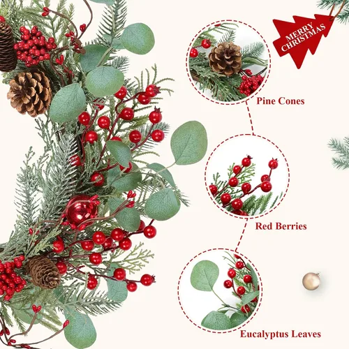Vista 2 de Pauwer Corona de Navidad con bolsa de almacenamiento, coronas de Navidad para puerta delantera, corona de Navidad al aire libre decorada con bayas