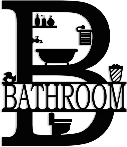 Vista 9 de XORT - Decoración de pared de baño de metal, arte de pared de baño de metal, divertido letrero de baño para decoración moderna para colgar