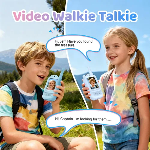 Vista 5 de Walkie Talkies de video con pantalla en tiempo real y cambiador de voz, radios recargables de largo alcance para niños de 3 a 12 años, regalos