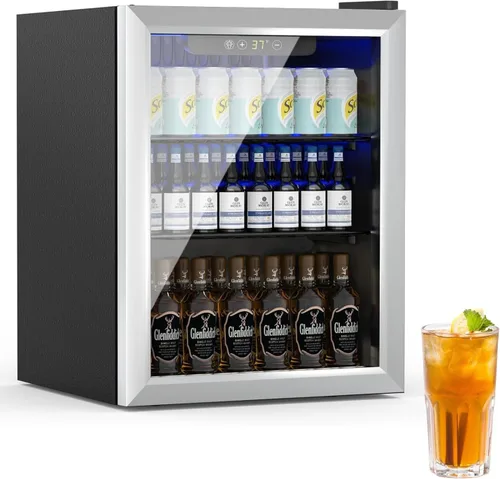 Vista 10 de Erivess Refrigerador de bebidas de 24 latas/20L y mini refrigerador para el cuidado de la piel con puerta frontal con espejo y control