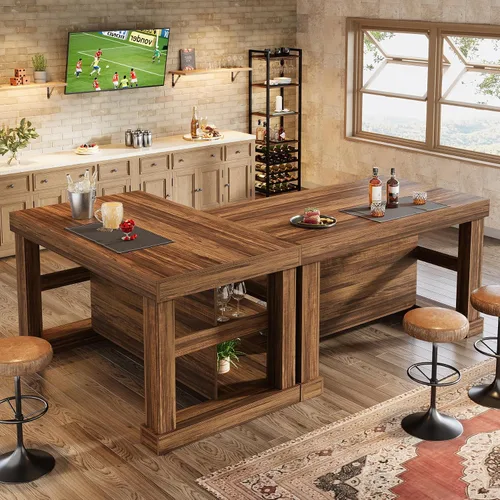 Vista 13 de Tribesigns Isla de cocina de 55 pulgadas con asientos y almacenamiento Mesa de isla estacionaria de madera con encimera grande y espacio