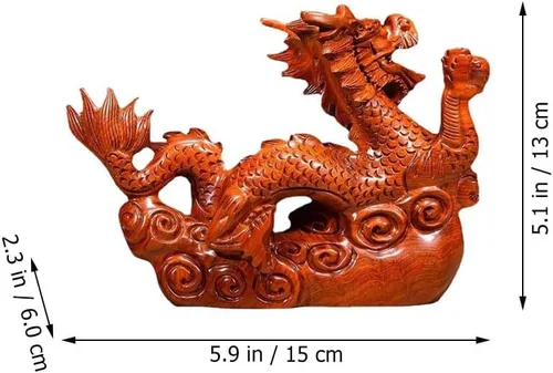 Vista 3 de Estatua de dragón chino de Feng Shui, escultura de madera de dragón, escultura de 3.9 in, figuras de animales de madera tallados pequeños, figuras
