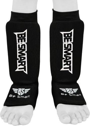 Vista 3 de Be Smart Espinilleras de Muay Thai MMA Kickboxing para Niños, Adultos, Jóvenes, Hombres y Mujeres, Protector de Empeine para Entrenamiento, Equipo