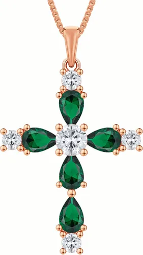 Vista 172 de YL Collar de cruz de plata de ley 925 con colgante de piedra natal religiosa para mujer
