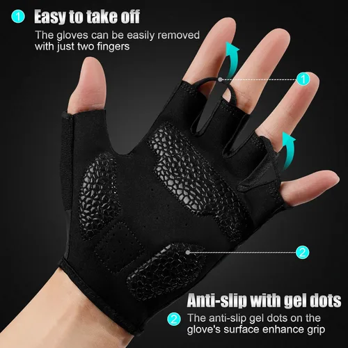 Vista 5 de Guantes de ciclismo para hombres y mujeres, guantes de ciclismo de medio dedo, guantes de bicicleta, guantes de entrenamiento adecuados