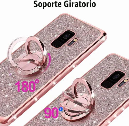 Vista 3 de Funda para Samsung Galaxy S9, Galaxy S9 para mujer, con purpurina, suave, elegante, transparente, TPU de lujo, linda funda protectora con correa