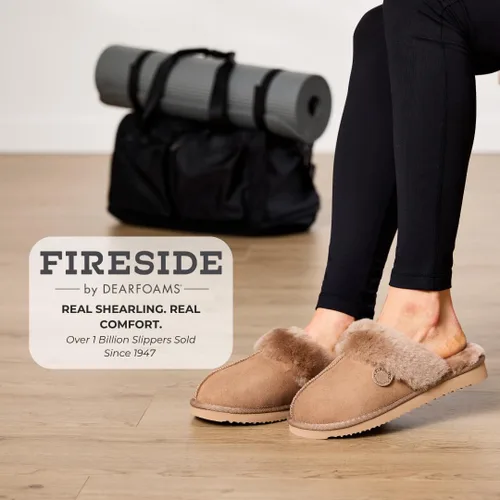 Vista 102 de Dearfoams Fireside Sydney Pantuflas anchas de piel de oveja para mujer, para interiores y exteriores